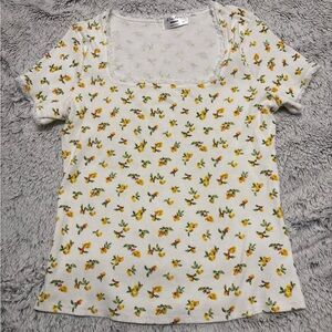 White Tee with lemon floral Pattern